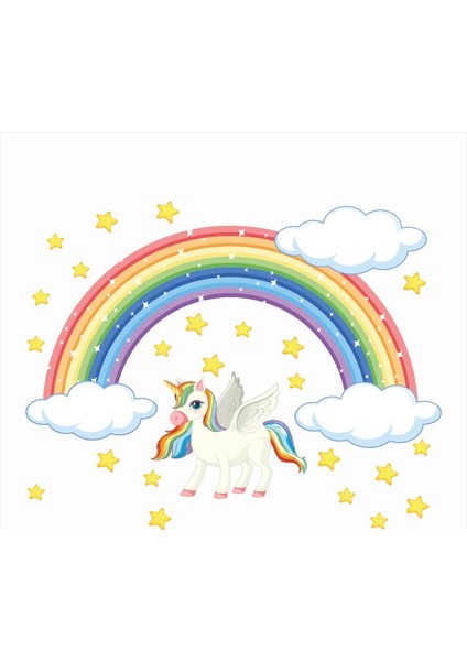 Çocuk Odası Gökkuşağı ve Bulut Içinde Unicorn