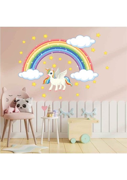 Çocuk Odası Gökkuşağı ve Bulut Içinde Unicorn
