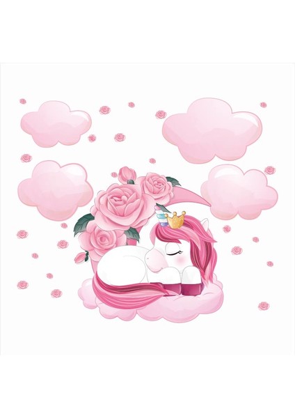 Güller ve Ay Içinde Sevimli Uykucu Unicorn