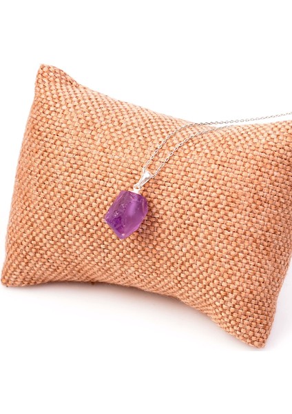 Ham Ametist Taşı Gümüş Kolye - Koyu Renk