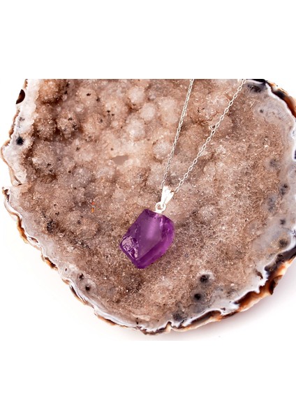 Ham Ametist Taşı Gümüş Kolye - Koyu Renk fiyatları
