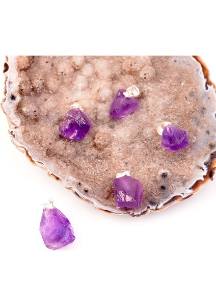 Ham Ametist Taşı Gümüş Kolye - Koyu Renk modelleri