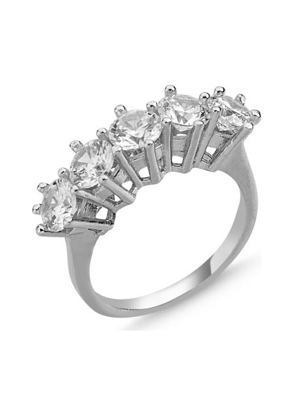 Swarovski Zirkon Taşlı Rodyum Kaplama Gümüş Kadın Beştaş Yüzük
