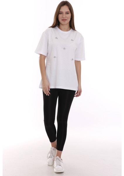 Kadın Oversize Taş Işlemeli Tshirt