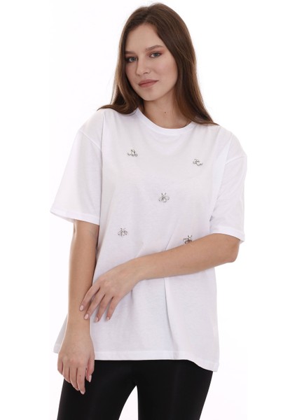 Kadın Oversize Taş Işlemeli Tshirt modelleri