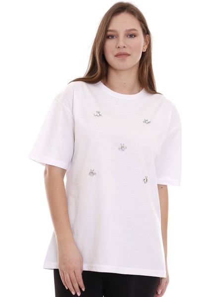 Kadın Oversize Taş Işlemeli Tshirt indirimleri