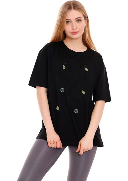 Kadın Oversize Avocado Baskılı Tshirt