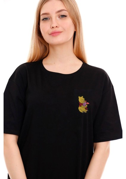 Kadın Oversize Nakış Işlemeli Ayıcık Baskılı Tshirt fiyatları