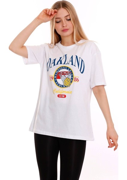 Kadın Oversize Oakland 1986 Baskılı Tshirt