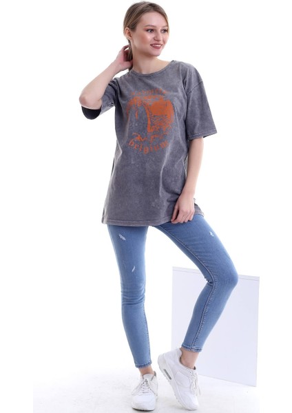 Kadın Oversize Antwerp Belgium Baskılı Tshirt