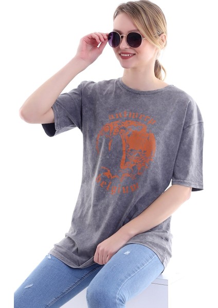 Kadın Oversize Antwerp Belgium Baskılı Tshirt indirimleri
