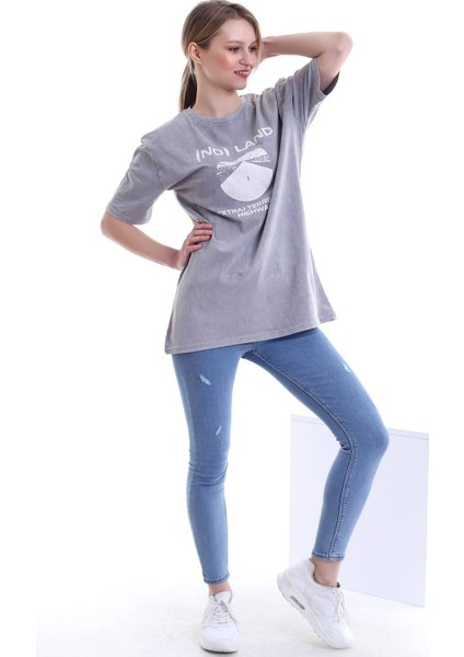 Kadın Oversize No Land Baskılı Tshirt fiyatları