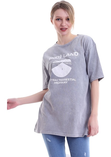 Kadın Oversize No Land Baskılı Tshirt modelleri