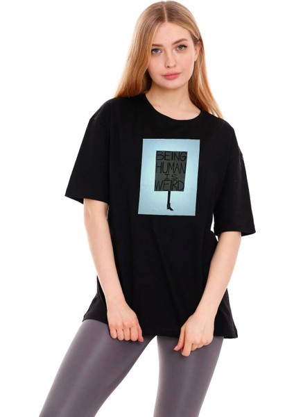 Kadın Oversize Being Human Baskılı Tshirt