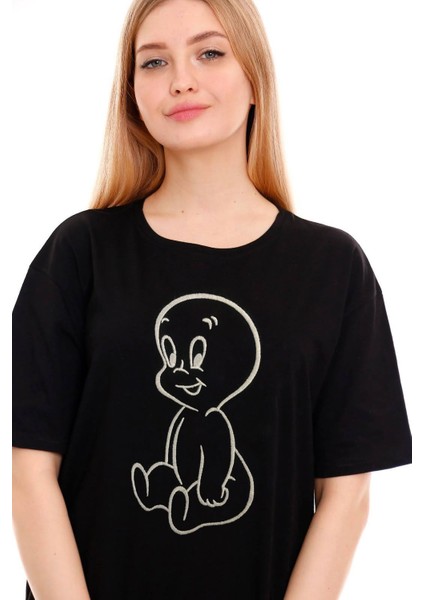 Kadın Oversize Casper Baskılı Tshirt