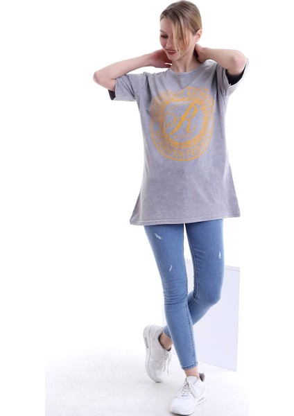 Kadın Oversize Universiteit Antwerpen Baskılı Tshirt