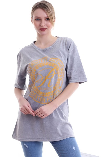 Kadın Oversize Universiteit Antwerpen Baskılı Tshirt modelleri