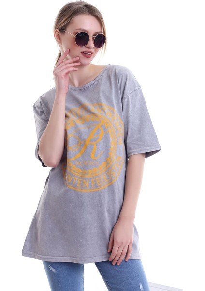 Kadın Oversize Universiteit Antwerpen Baskılı Tshirt indirimleri