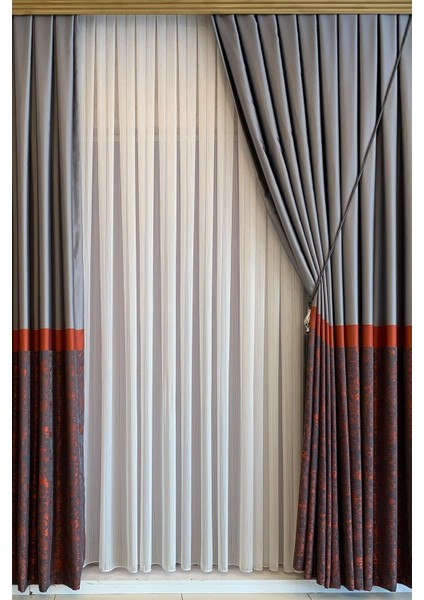 Ince Çizgi Desenli Etekleri Kurşunlu 1-2,5 Normal Pileli Tül Perde 450 x 260 cm