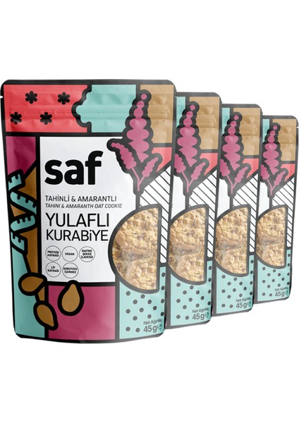 Saf Nutrition Tahinli  Amarantlı Yulaflı Kurabiye, 45 gr x 4