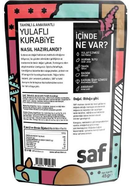 Saf Nutrition Tahinli  Amarantlı Yulaflı Kurabiye, 45 gr x 4