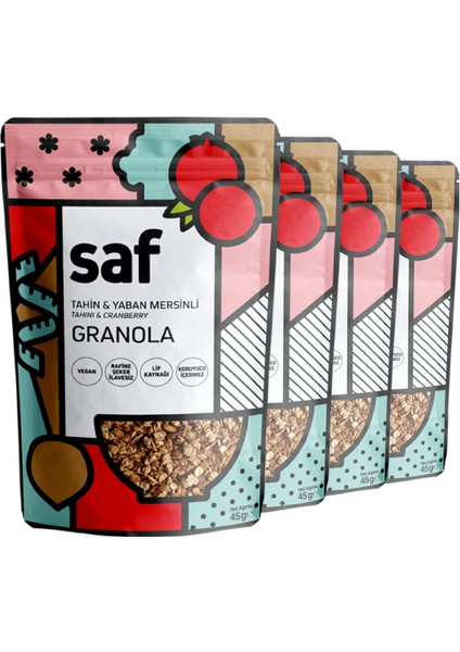 Saf Nutrition Tahinli  Yaban Mersinli Granola, 45 gr x 4