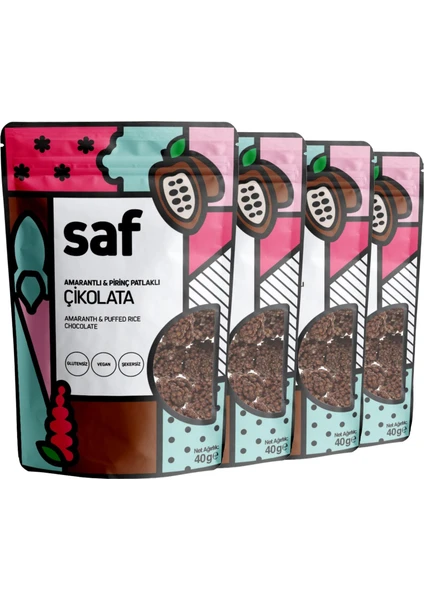 Saf Nutrition Amarantlı Pirinç Patlaklı Çikolata, 40 gr x 4