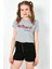 Baskılı Bisiklet Yaka % 100 Pamuk Crop T Shirt Kadın T Shirt 6001011 3
