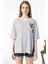 Kadın Oversize Papatya Nakış Işlemeli Çizgili Tshirt 1