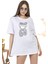 Kadın Oversize Taş Işlemeli Ayıcık Baskılı Tshirt 2