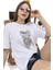 Kadın Oversize Taş Işlemeli Ayıcık Baskılı Tshirt 5