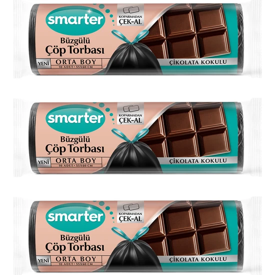 Smarter 3'lü Çikolata Kokulu Büzgülü Orta Boy Çöp Torbası ( Çöp Poşeti )