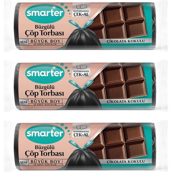 Smarter 3'lü Çikolata Kokulu Büzgülü Büyük Boy Çöp Torbası ( Çöp Poşeti )