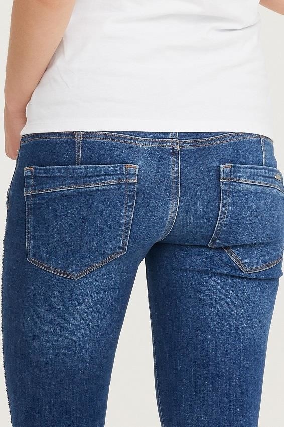 Vavien Hamile Skinny Denim Kuşgözü Taş Yapıştırma Pantolon Mavi 1089 görsel 4