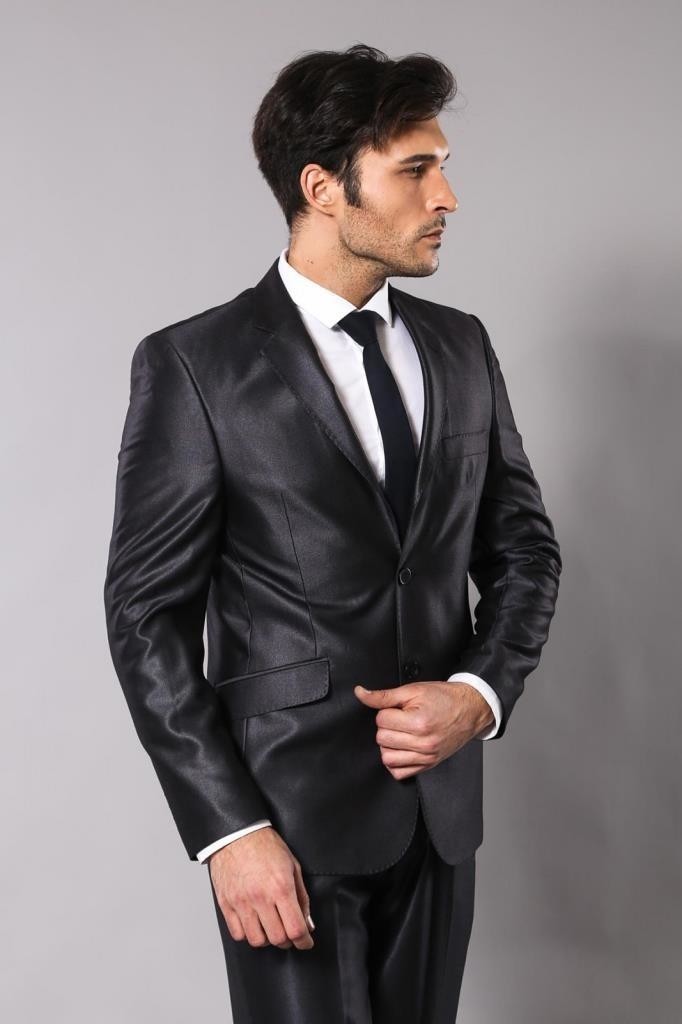 Wessi Erkek Parlak Mono Yaka Slim Fit Takım Elbise