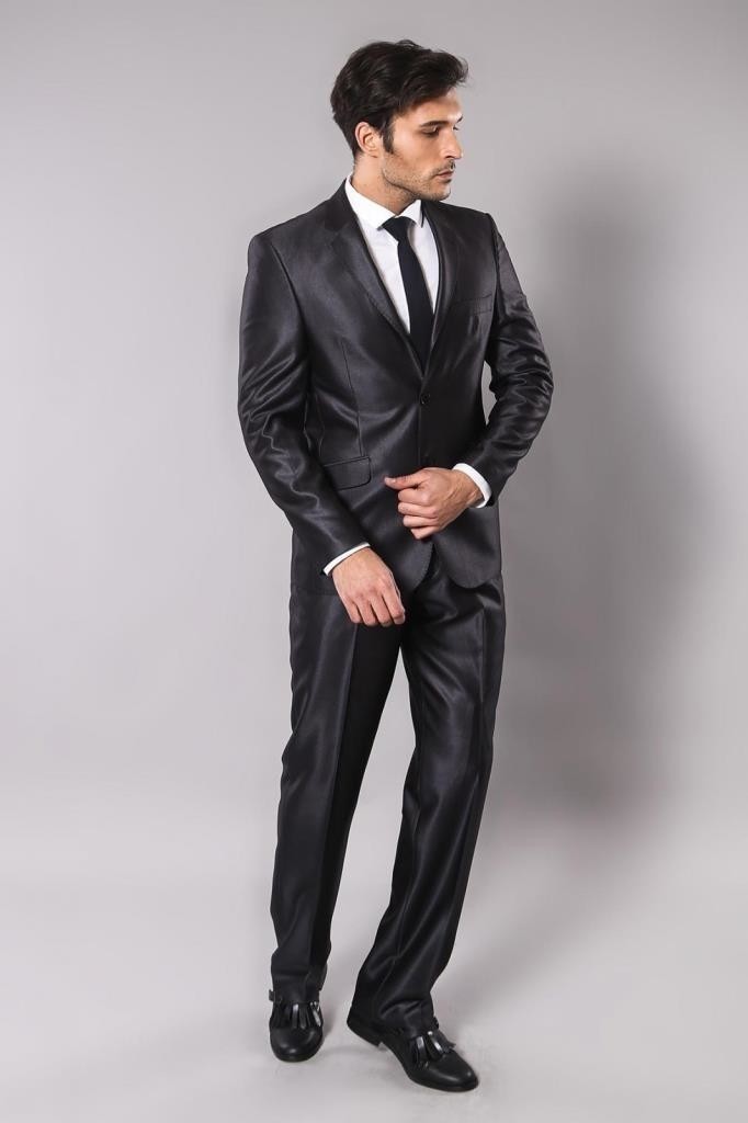Wessi Erkek Parlak Mono Yaka Slim Fit Takım Elbise görsel 2