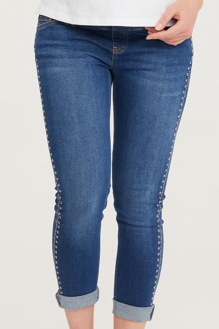 Vavien Hamile Skinny Denim Kuşgözü Taş Yapıştırma Pantolon Mavi 1089 görsel 3