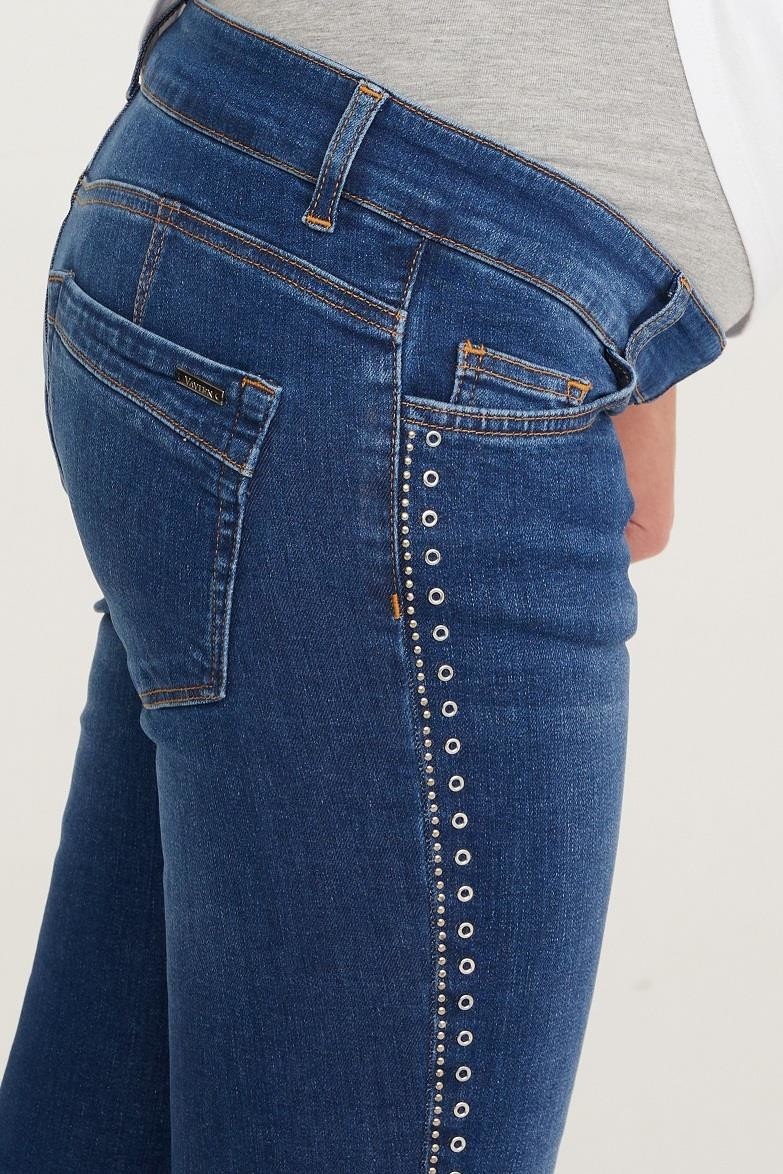 Vavien Hamile Skinny Denim Kuşgözü Taş Yapıştırma Pantolon Mavi 1089 görsel 5