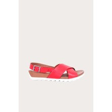 Bueno Shoes Kırmızı Deri Kadın Düz Sandalet