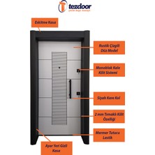 Tezdoor Statik Boyalı Rustik Çizgili Düz Model Tırnaklı Güvenlikli Sistem Daire Kapısı, Çelik Kapı, Villa Kapısı