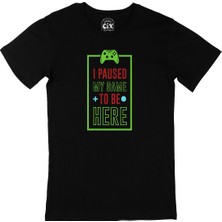 Cix Yeşil I Paused My Game Siyah Tişört