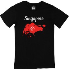 Cix Singapur Haritalı ve Bayraklı Siyah Tişört