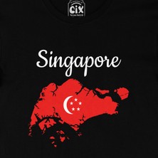 Cix Singapur Haritalı ve Bayraklı Siyah Tişört