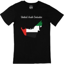 Cix Arap Emirlikleri Haritalı ve Bayraklı Siyah Tişört