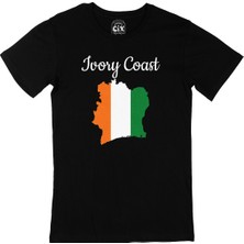 Cix Fildişi Sahilleri Haritalı ve Bayraklı Siyah Tişört