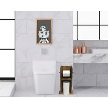 Bk Gift Doğal Masif Ahşap Tuvalet Kağıtlığı ve Dekoratif Retro Ahşap Tablo Seti-4