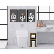 Bk Gift Doğal Masif Ahşap Tuvalet Kağıtlığı ve Dekoratif 3’lü Ahşap Siyah Çerçeveli Tablo-4