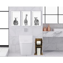 Bk Gift Doğal Masif Ahşap Tuvalet Kağıtlığı ve Dekoratif 3’lü Ahşap Beyaz Çerçeveli Tablo-2