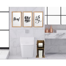 Bk Gift Doğal Masif Ahşap Tuvalet Kağıtlığı ve Dekoratif 3’lü Retro Ahşap Tablo-5