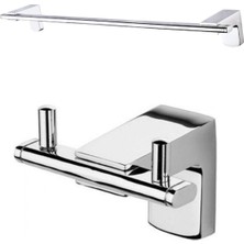 Ahlez Premium Ikili Bornoz Askılık + Uzun Havluluk 47 cm Ikili Banyo Aksesuar Seti